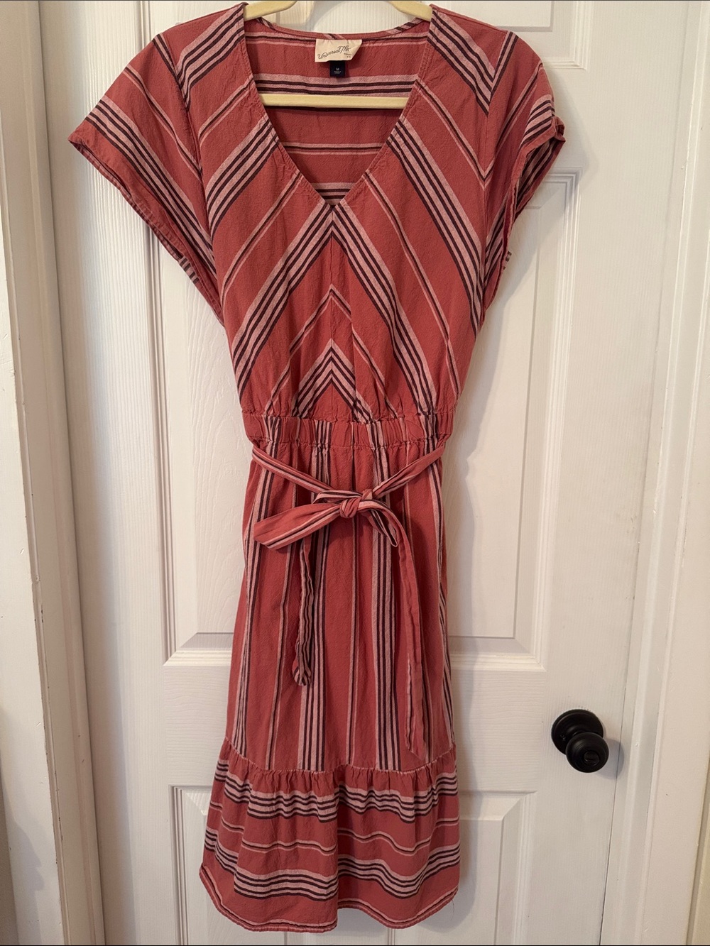 Universal Thread Rust and Black Striped Tie-Waist Midi Dress
